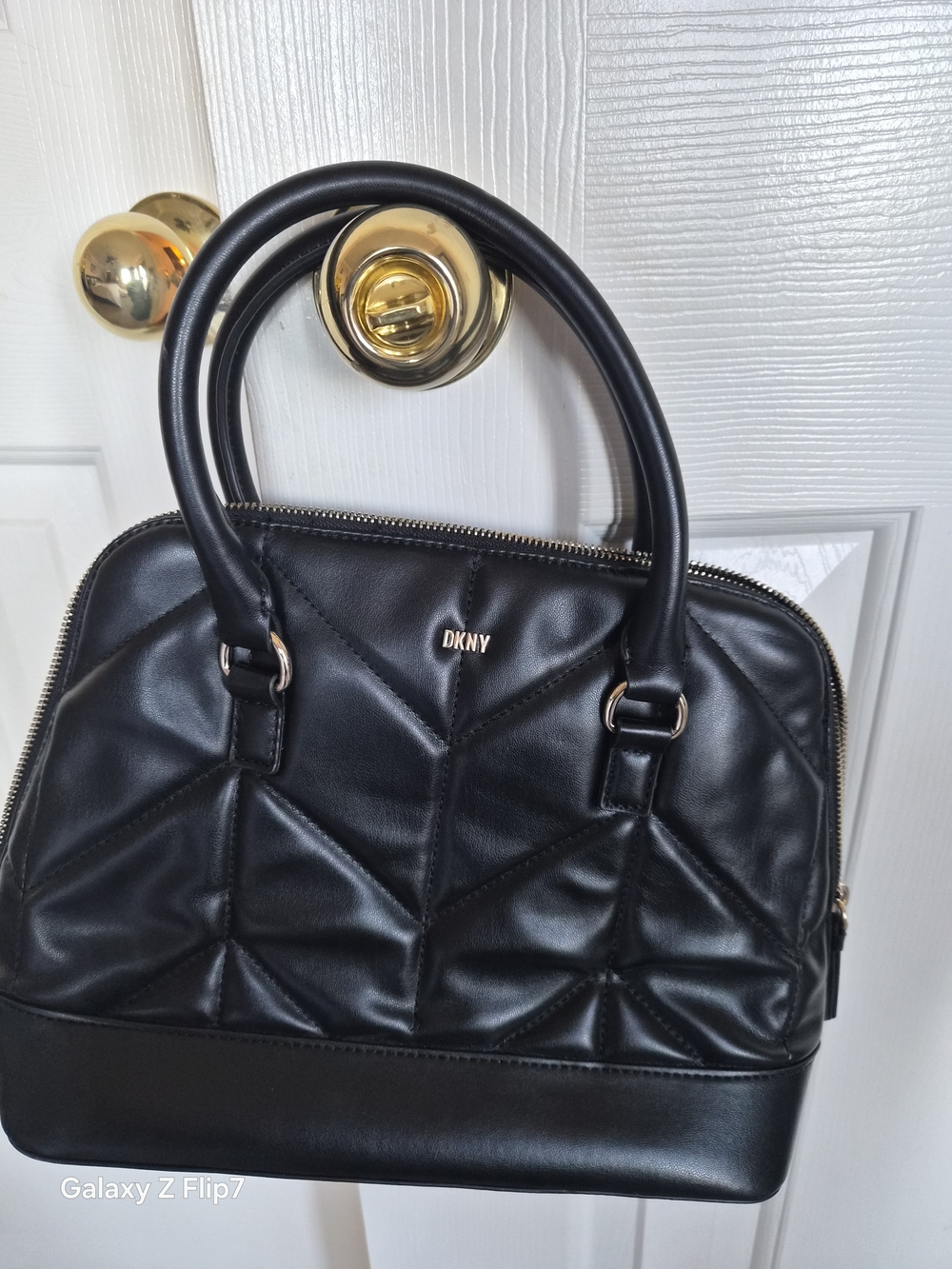 DKNY Black Quilted Satchel with Gold Hardware